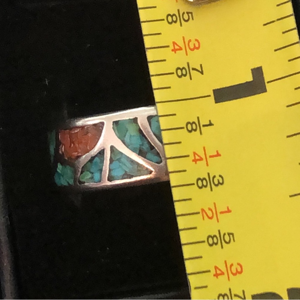 Southwest Native Sterling Silver Crushed Turquoise Coral Mosaic Ring Sz 12-1/2 - Picture 11 of 17